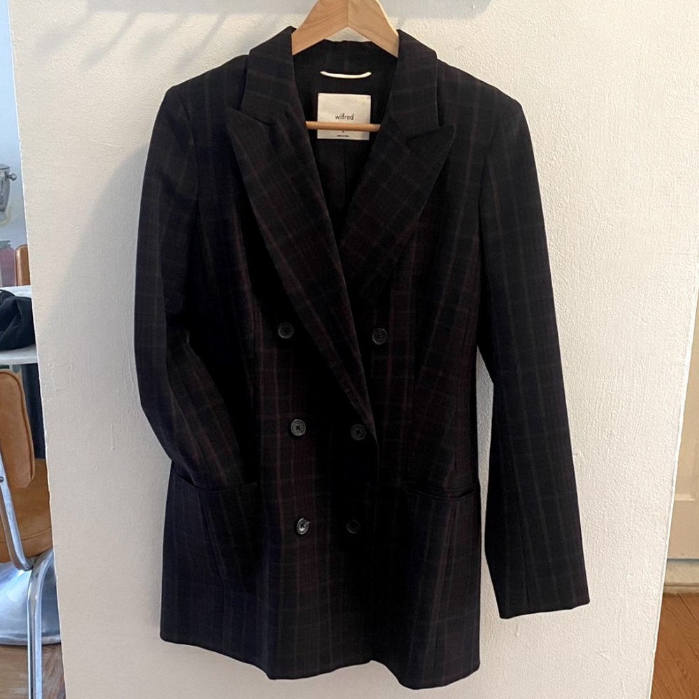 Aritzia - Long Line, Plaid, Double Breasted Blazer